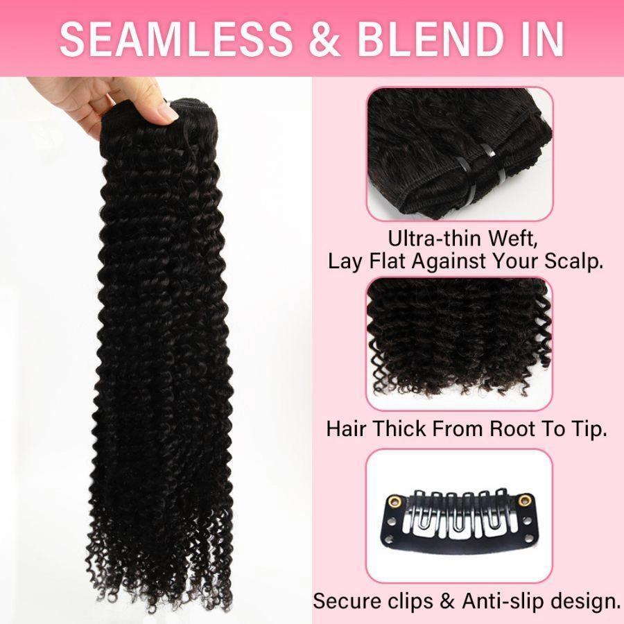 WOWANGEL Kinky Curly Classic Lace Weft Clip Ins Hair Extensions | USA Overnight Shipping