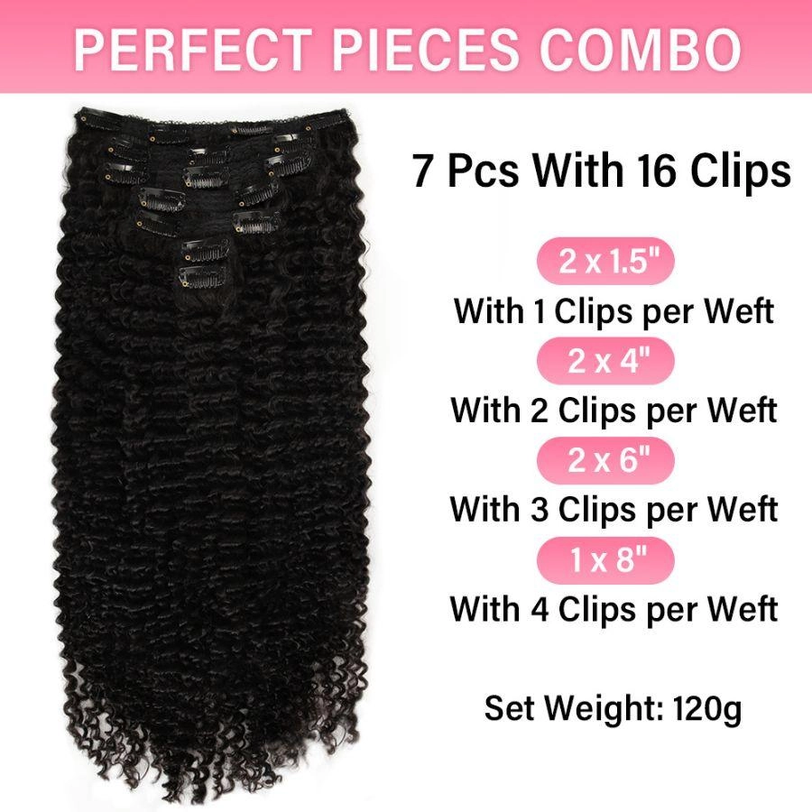 WOWANGEL Kinky Curly Classic Lace Weft Clip Ins Hair Extensions | USA Overnight Shipping