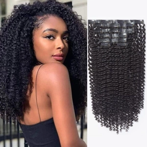 WOWANGEL Kinky Curly Seamless Clip Ins Hair Extensions