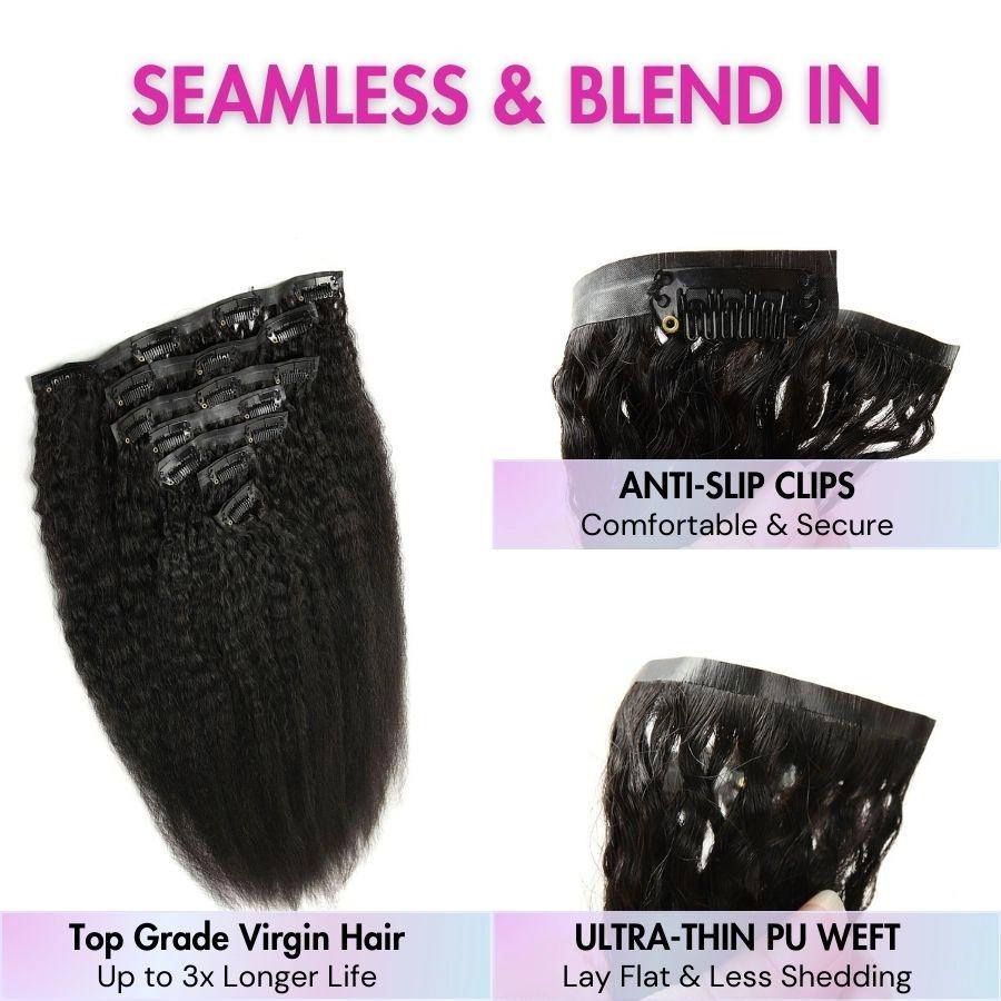 WOWANGEL Kinky Straight Seamless Clip Ins Hair Extensions