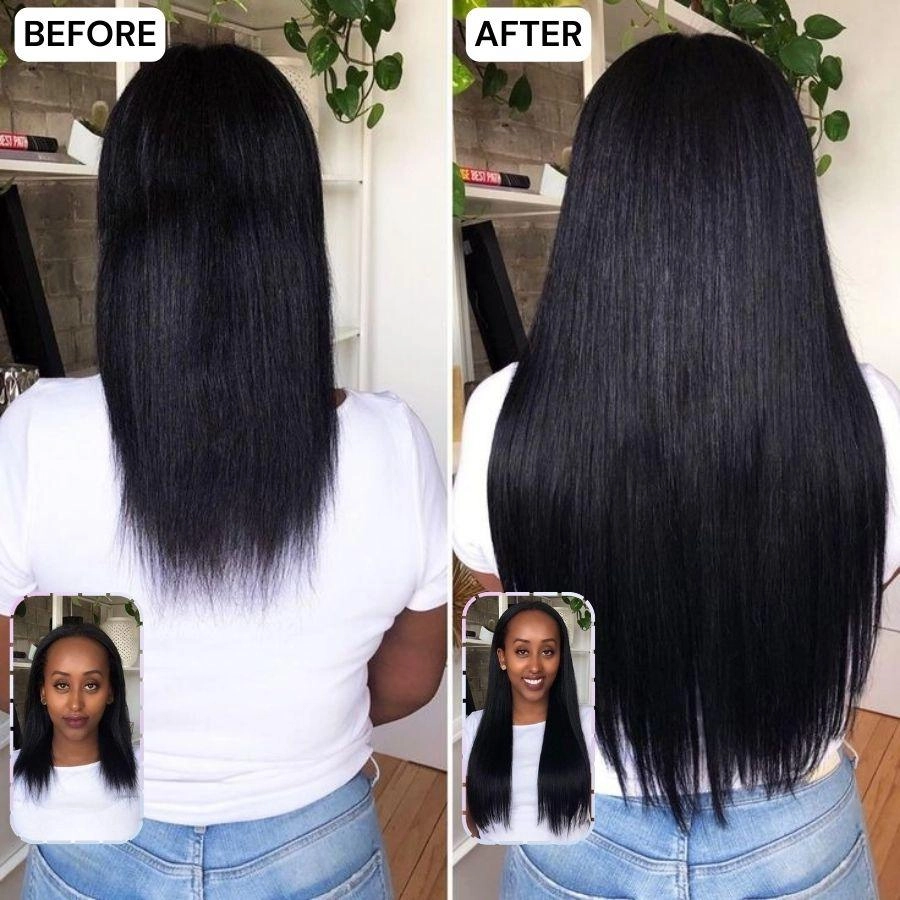 WOWANGEL Kinky Straight Seamless Clip Ins Hair Extensions