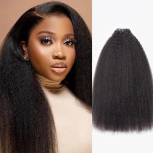 WOWANGEL Kinky Straight Seamless Clip Ins Hair Extensions