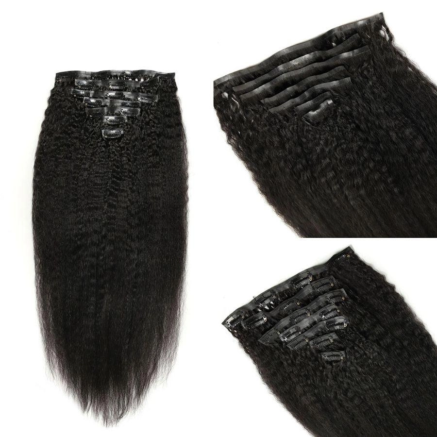 WOWANGEL Kinky Straight Seamless Clip Ins Hair Extensions