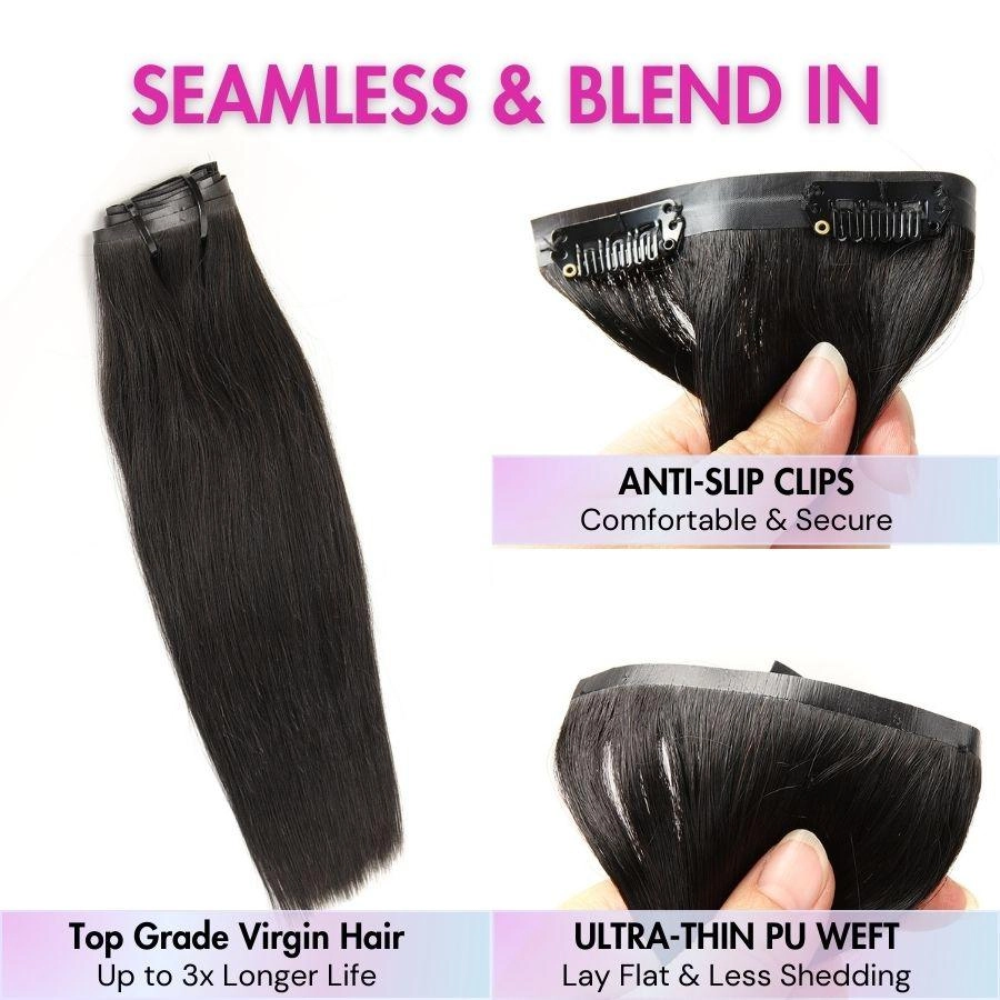 WOWANGEL Yaki Straight Seamless Clip Ins Hair Extensions
