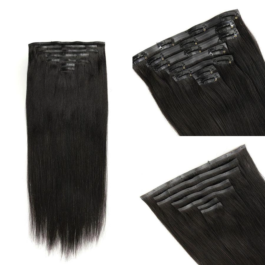 WOWANGEL Yaki Straight Seamless Clip Ins Hair Extensions