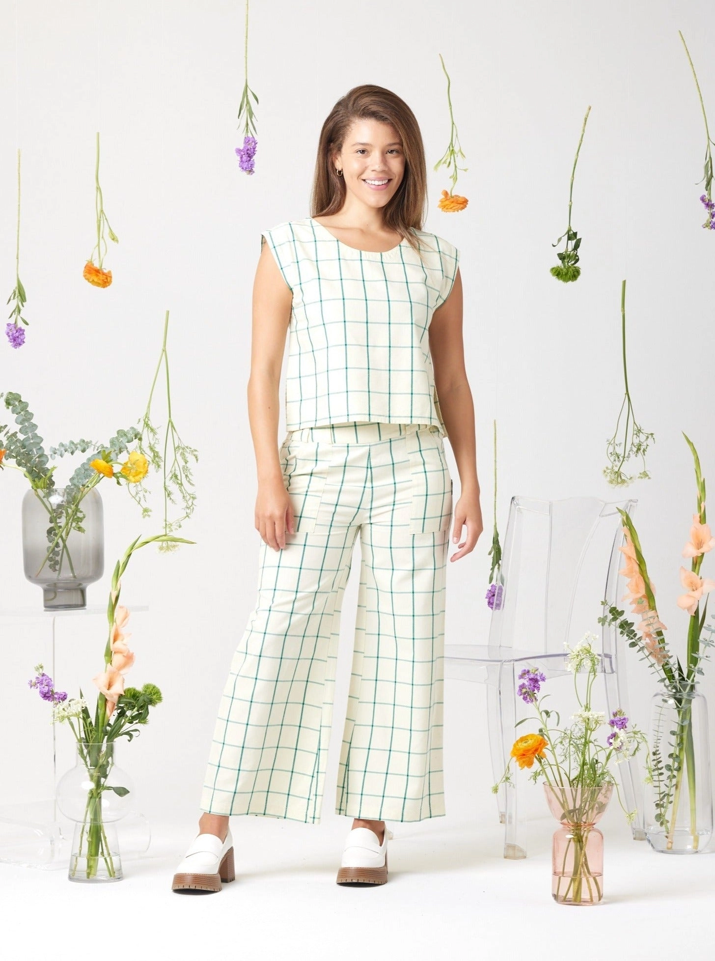 Xyla Tank Top - Stone Plaid