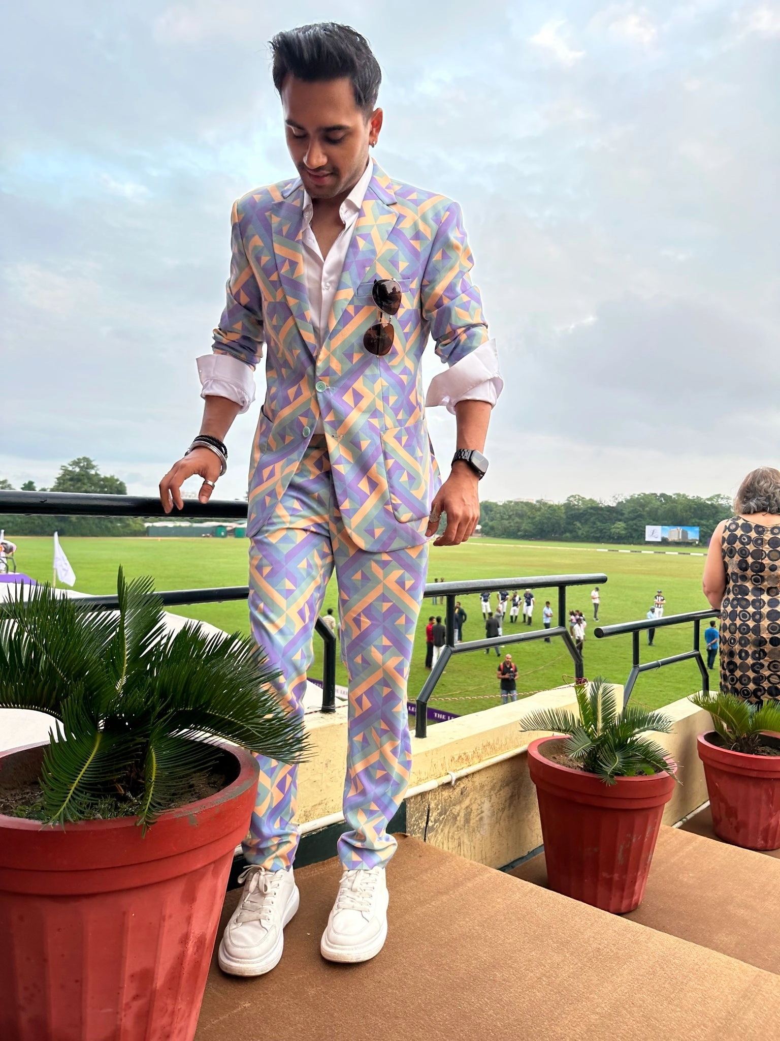 Yashvardhan Shah in Geometric Printed  Single Breasted Suit from Retro-Spection Collection