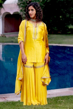Yellow Hand Embroidered Gharara Set