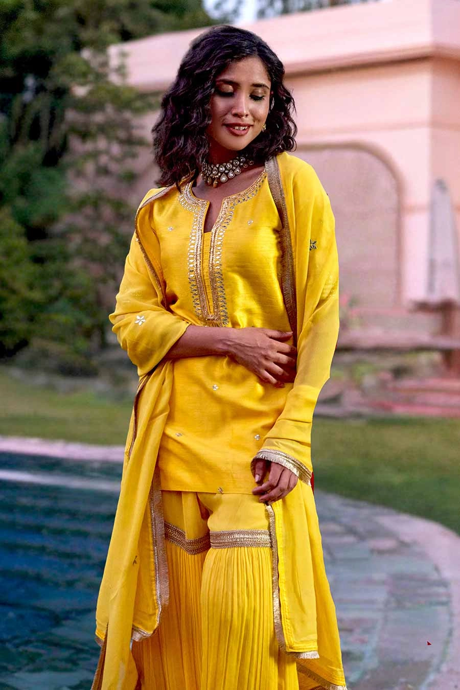Yellow Hand Embroidered Gharara Set